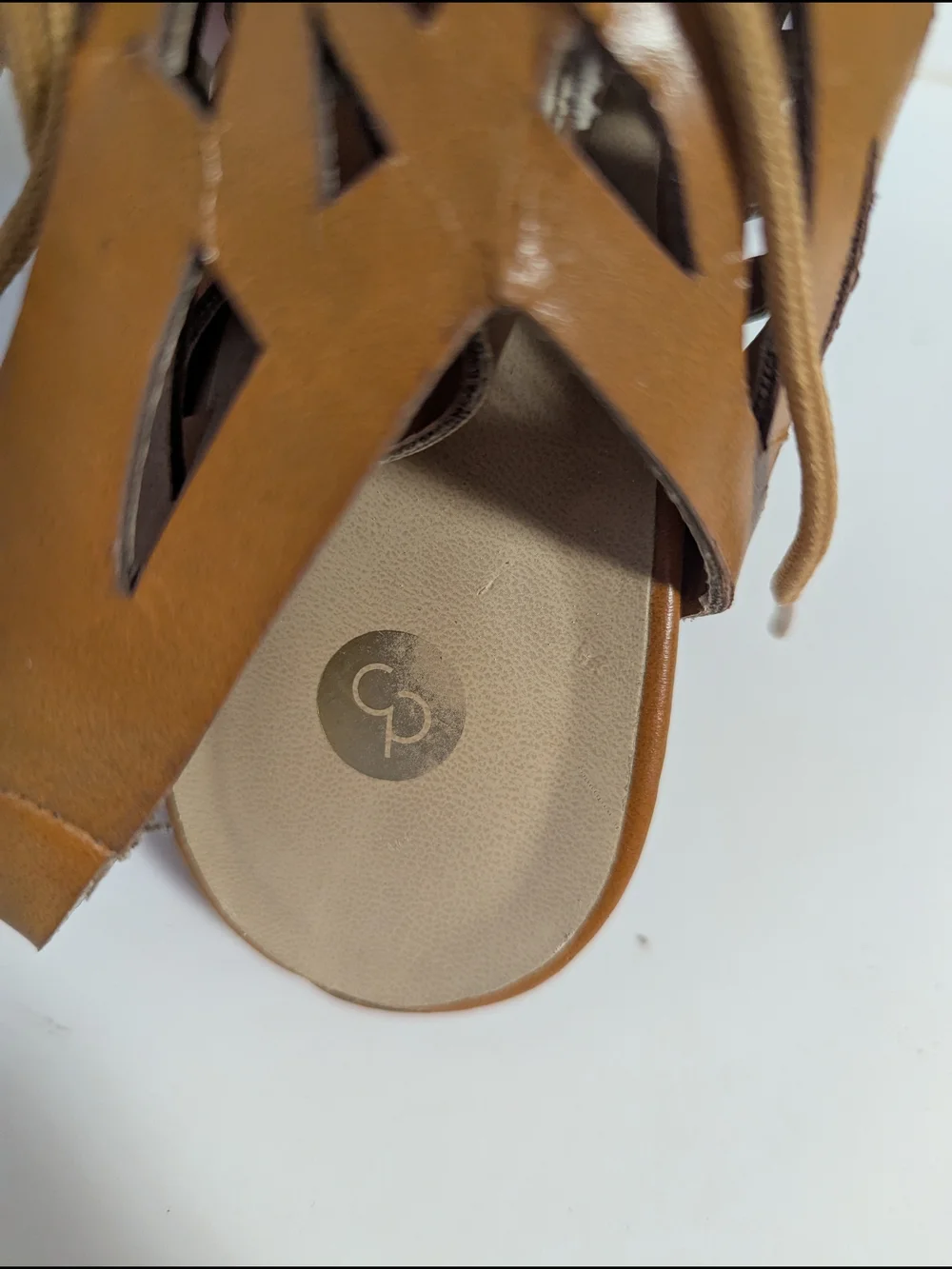 CP Shades Tan Laser-Cut Lace-Up High Heel Sandals